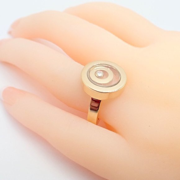 Authentic! Chopard 18k Yellow Gold Diamond Double Circle Happy Spirit Ring - Picture 5 of 12
